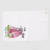 Roze Initiële Naam Monogram Golfhanddoek (Horizontaal)
