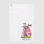 Roze Initiële Naam Monogram Golfhanddoek (Voorkant)