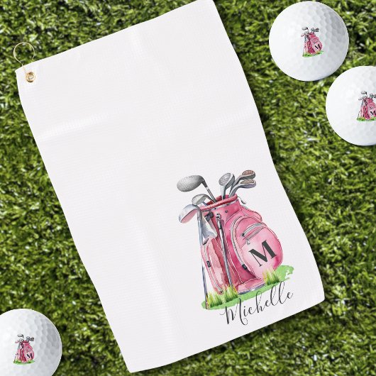 Roze Initiële Naam Monogram Golfhanddoek