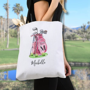 Roze Initiële Naam Monogram Tote Bag