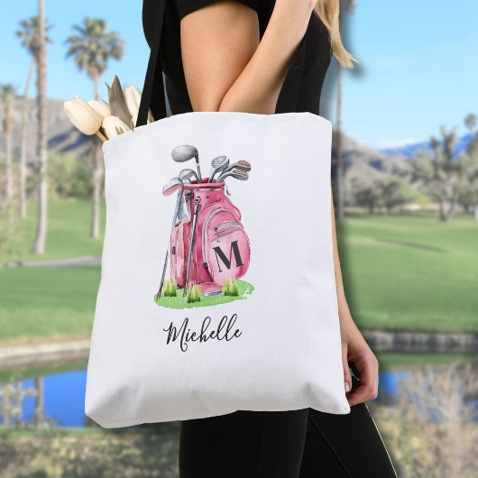 Roze Initiële Naam Monogram Tote Bag