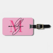Roze initiële naammonogram bagagelabel (Voorkant horizontaal)