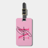 Roze initiële naammonogram bagagelabel (Voorkant verticaal)