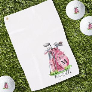 Roze initiële naammonogram golfhanddoek