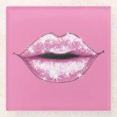 Roze inkepingen glazen onderzetter (Voorkant)