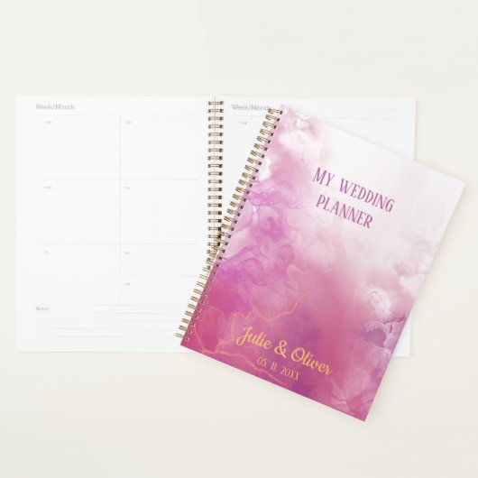 Roze inkt aangepaste naam bruiloft planner (Display)