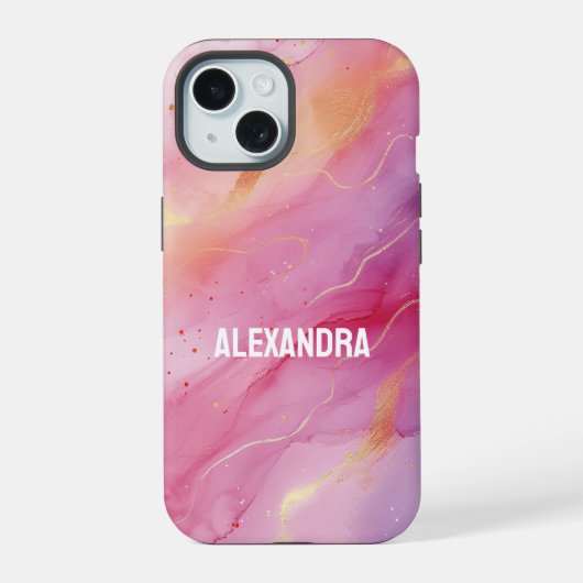 Roze inkt iPhone 15 case (Achterkant)