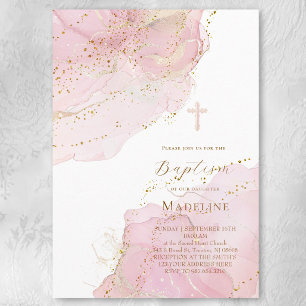roze inkt spat Doop Kaart