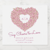 Roze inkt tulpenhart bouquet bruiloft sparkling wijnetiket (Enkel label)