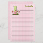 Roze inktworm Mongram Letter I Lined Stationery Briefpapier (Voorkant / Achterkant)