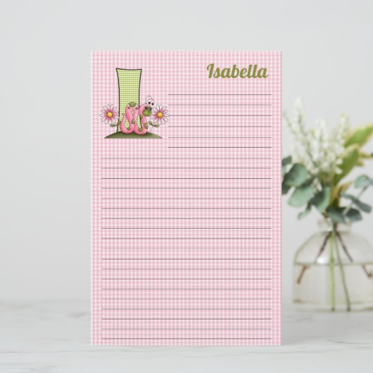 Roze inktworm Mongram Letter I Lined Stationery Briefpapier