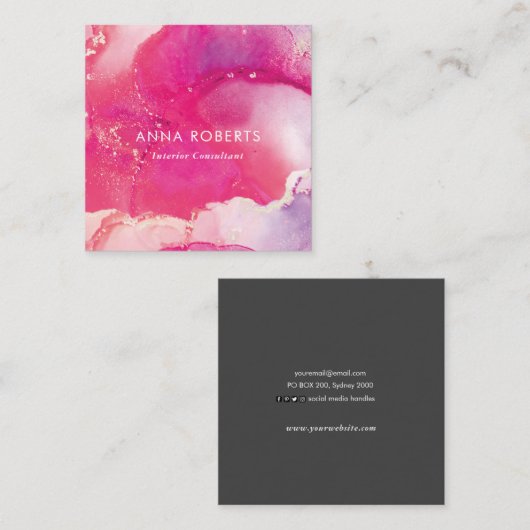 Roze Inky vierkant visitekaartje (Voorkant / Achterkant)