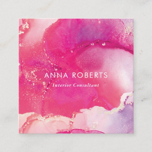 Roze Inky vierkant visitekaartje (Voorkant)