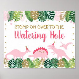 Roze inosaur Watering Hole Birthday Table Poster