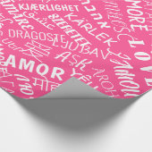 Roze inpakpapier met meertalige liefdestekst (Hoek)