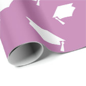 Roze Inpakpapier Met Witte Afstudeerhoeden (Rol Hoek)