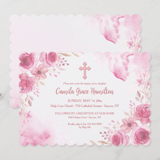 Roze inspiratie religieuze uitnodiging (Voorkant / Achterkant)