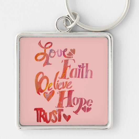 Roze Inspirerend Word Collage Sleutelhanger (Voorkant)