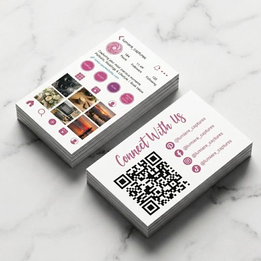 Roze Instagram Stijl Foto Raster QR Code Visitekaartje