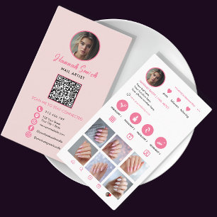Roze Instagram Stijl QR Code Nail Artist Visitekaartje