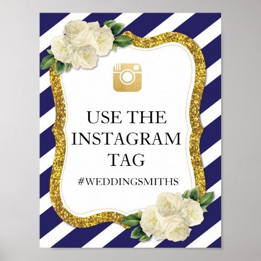 Roze instagram Stripe Navy Poster Weddenschap (Voorkant)