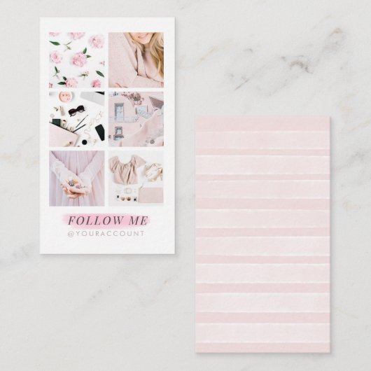 Roze installagram Foto Collage Volg me Visitekaartje (Voorkant / Achterkant)
