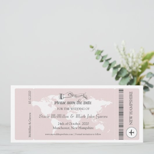 Roze instapkaart Opslaan Datum uitnodiging (Staand voorkant)