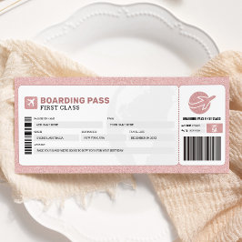 Roze instapkaart reis trip vliegtuig cadeau ticket kaart