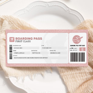 Roze instapkaart reis trip vliegtuig cadeau ticket kaart