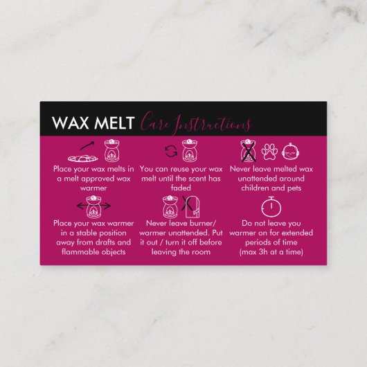 Roze instructies voor Dark Wax Melt Visitekaartje (Achterkant)