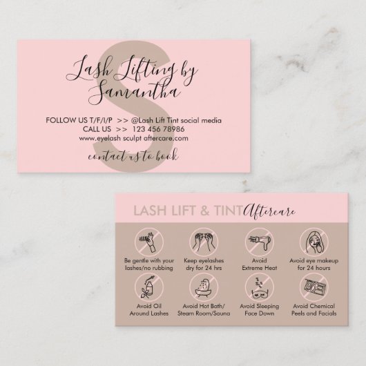 Roze instructies voor de verlichting van de as en visitekaartje (Voorkant / Achterkant)