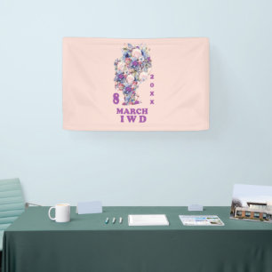 Roze internationale vrouwendag 2025 spandoek