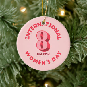 Roze Internationale Vrouwendag 8 maart Keramisch Ornament