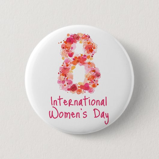 Roze Internationale Vrouwendag Typografie Button (Voorkant)