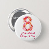 Roze Internationale Vrouwendag Typografie Button (Voorkant /achterkant)