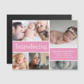 Roze Introductie Baby Meisje Fotocollage Magnetische Uitnodiging (Voorkant / Achterkant)