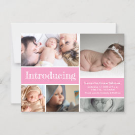 Roze Introductie Baby Meisje Fotocollage Magnetische Uitnodiging
