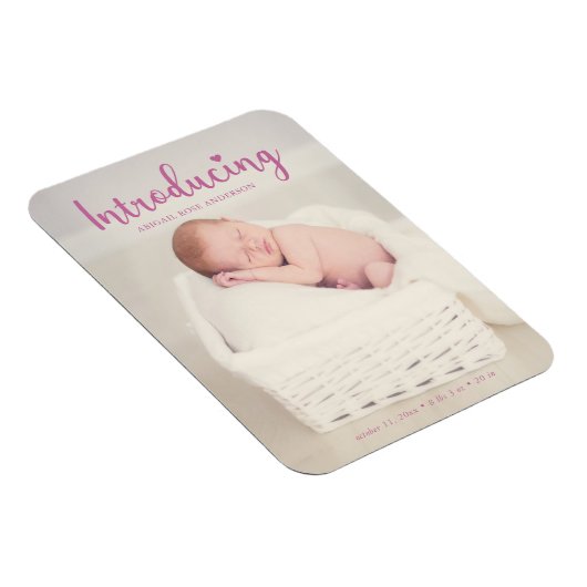 Roze Introductie Script Elegant Baby Girl Newborn Magneet (Rechterzijde)