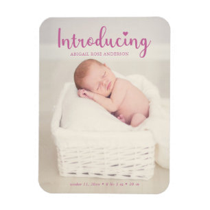 Roze Introductie Script Elegant Baby Girl Newborn Magneet