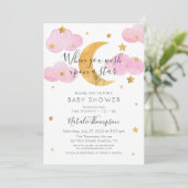 Roze Invitación Luna y las Baby shower Kaart (Staand voorkant)