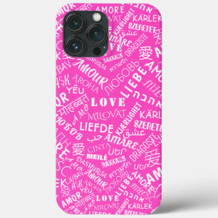 Roze iPhone hoesje met meertalige liefdestekst