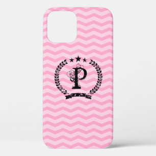 Roze iPhone met monogram 6 van het chevronpatroon 12 Hoesje