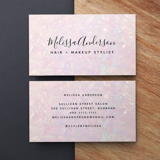 Roze irdescent kalligrafie visitekaartje