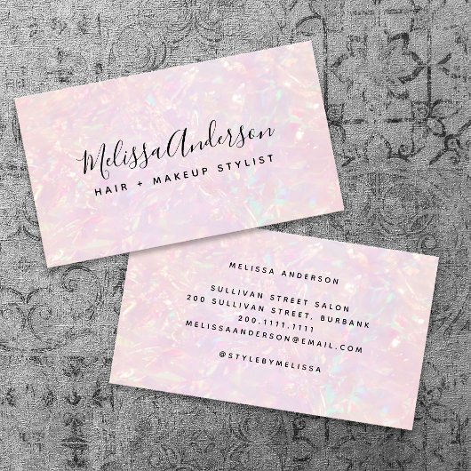 Roze irdescent kalligrafie visitekaartje