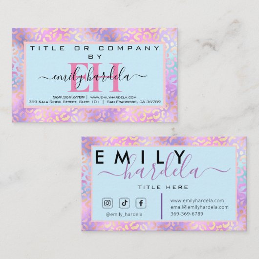 Roze Iredescent Leopard Professional Visitekaartje (Voorkant / Achterkant)