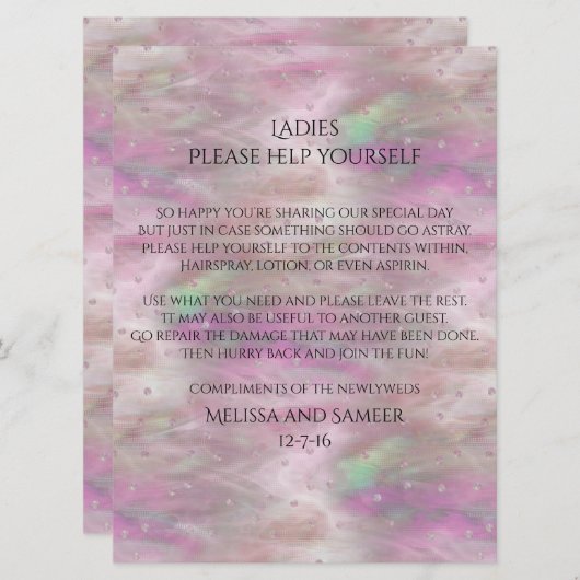 Roze Iredesent Wedding Basket Sign (Voorkant / Achterkant)