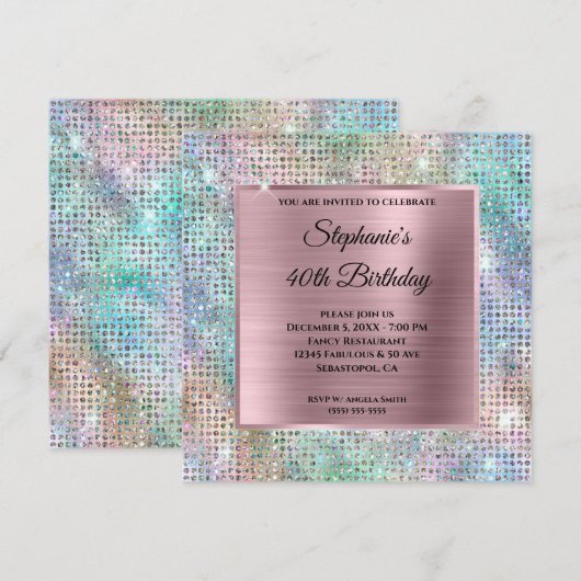Roze Iridescent Diamond studeerde Folie 40e verjaa Kaart (Voorkant / Achterkant)