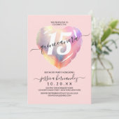 Roze Iridescent Folie Hartballon Quinceañera Kaart (Staand voorkant)
