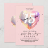 Roze Iridescent Folie Hartballon Quinceañera Kaart (Voorkant / Achterkant)
