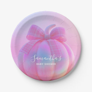 Roze Iridescente Coquette Strikomkommer Baby Showe Papieren Bordje